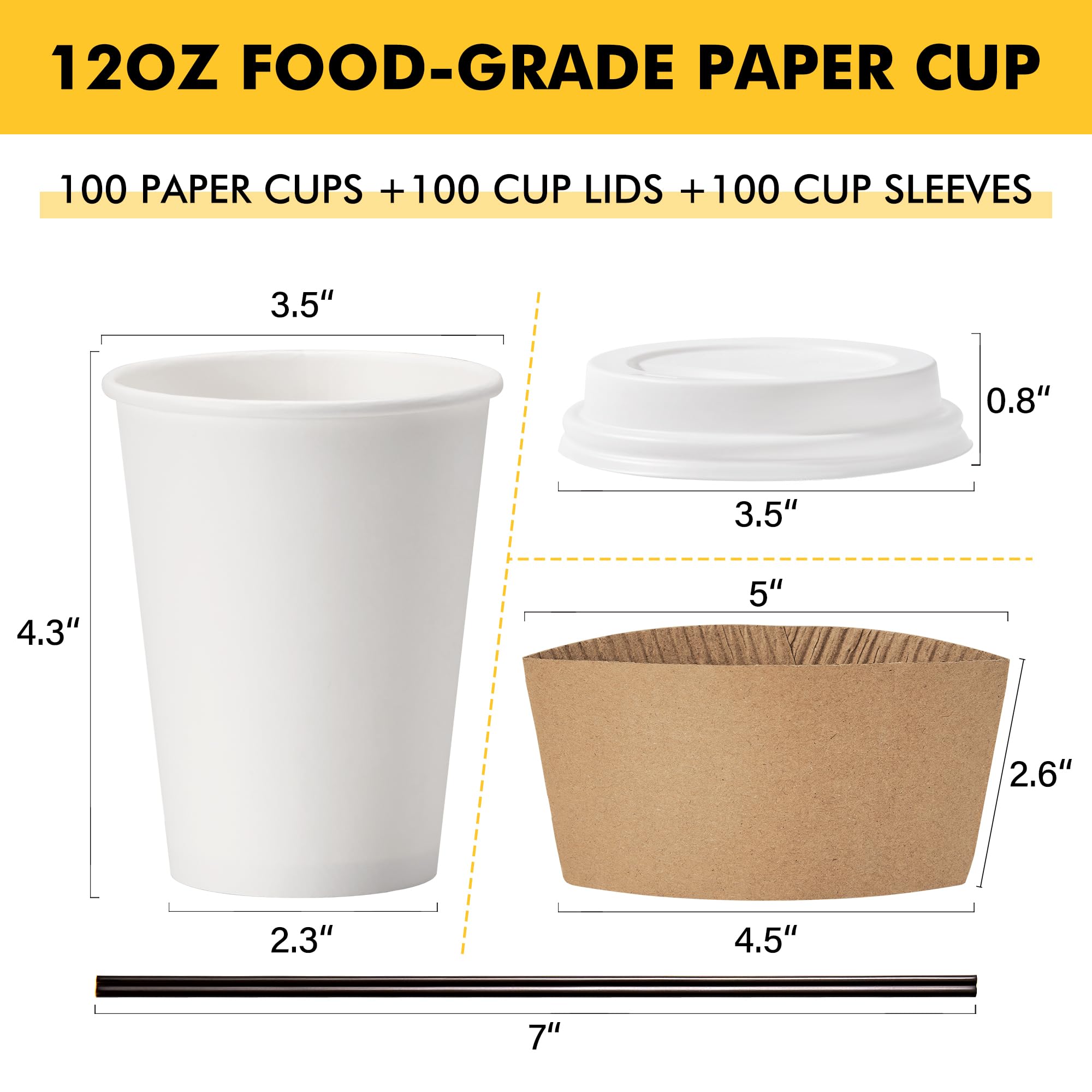 RACETOP 12 oz Paper Coffee Cups with Lids & Sleeves, 100 Pack — Amazon image 2