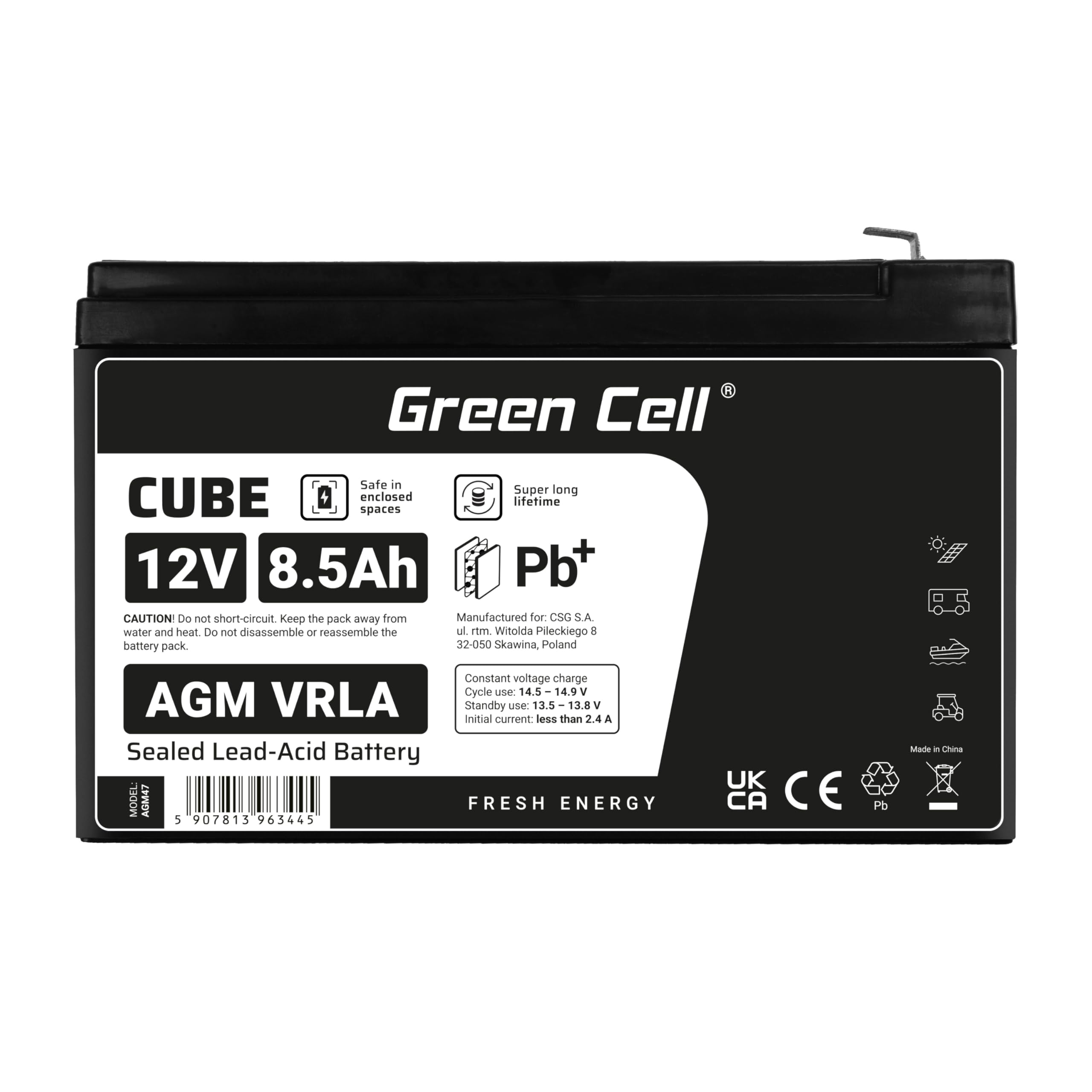 GreenCell® Batteria AGM 12V 8,5Ah al piombo accumulatore sigillata VRLA Senza manutezione ricaricabile Batterie di ricambio ermetica | giocattoli per bambini | allarme| sistemi UPS | eBike | Scooter