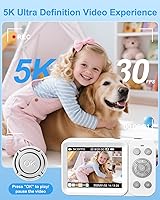 Vista 2 de 5K Digital Camera, 80MP Dual Screen Autofocus Vlogging Camera, 18X Zoom Point and Shoot Camera for Photography, Flash, 32GB Card, 2