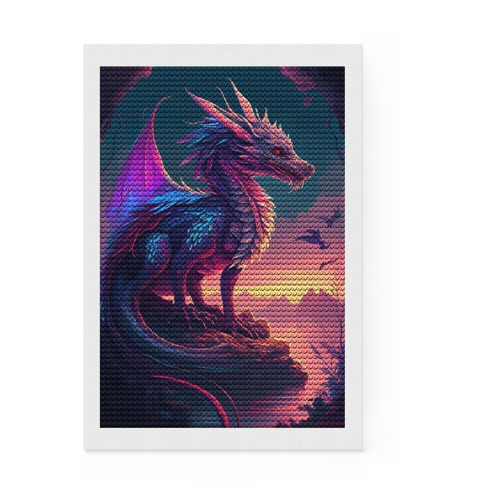 Junmoney Beautiful Dragon Diamond Style Art Kit 8"x12", Farmhouse Decor, Relaxing DIY, with Tool Kit, Thoughtful Present, DIY