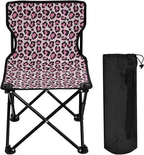 Gredecor Silla de playa plegable, Silla de camping pequeña, Silla de campamento ligera, Silla de camping al aire libre, Color rosa piel de leopardo