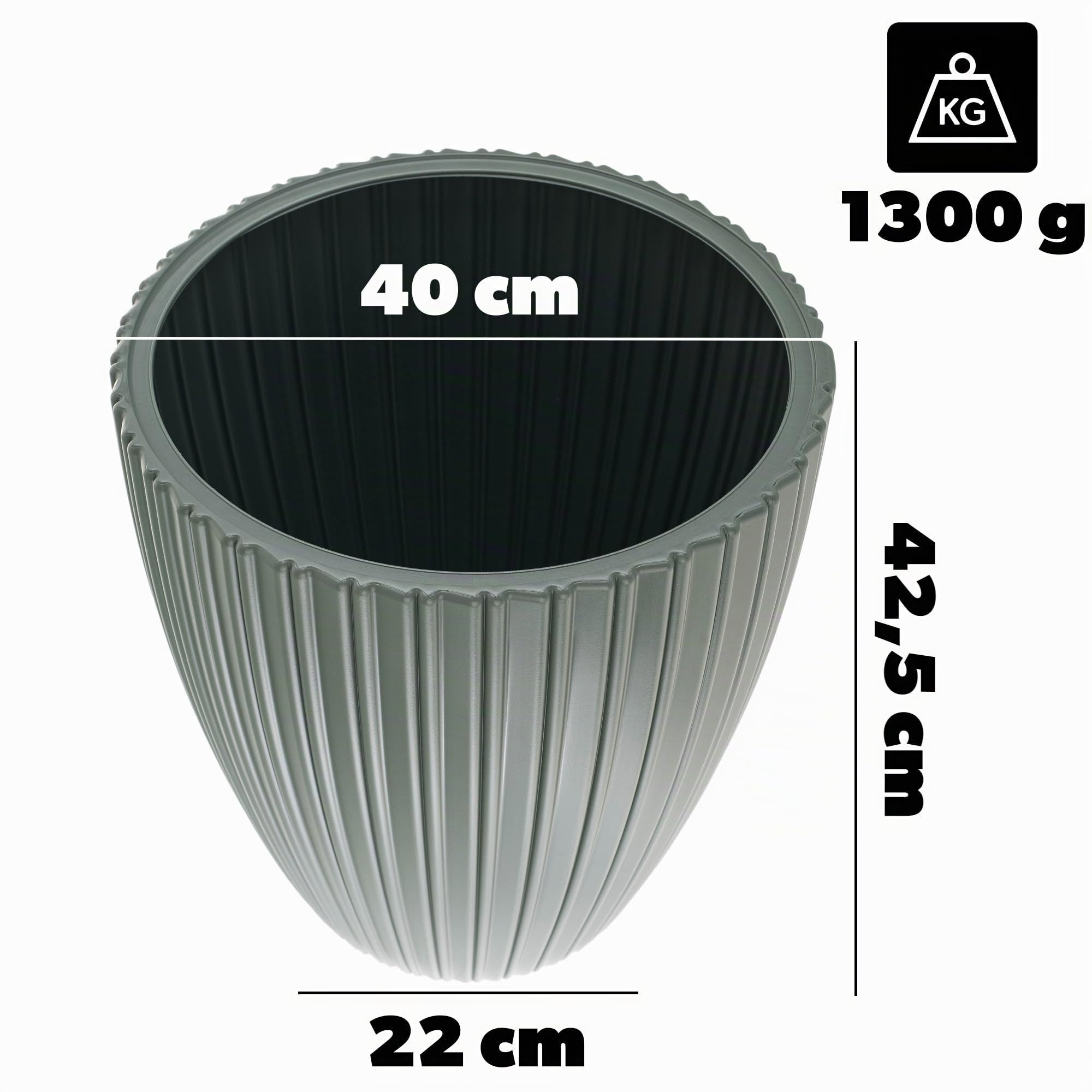 KADAX Pot de fleurs décoratif avec insert intérieur - Rond - En plastique - Pour l'intérieur et l'extérieur - Vert - 40 cm, K10160