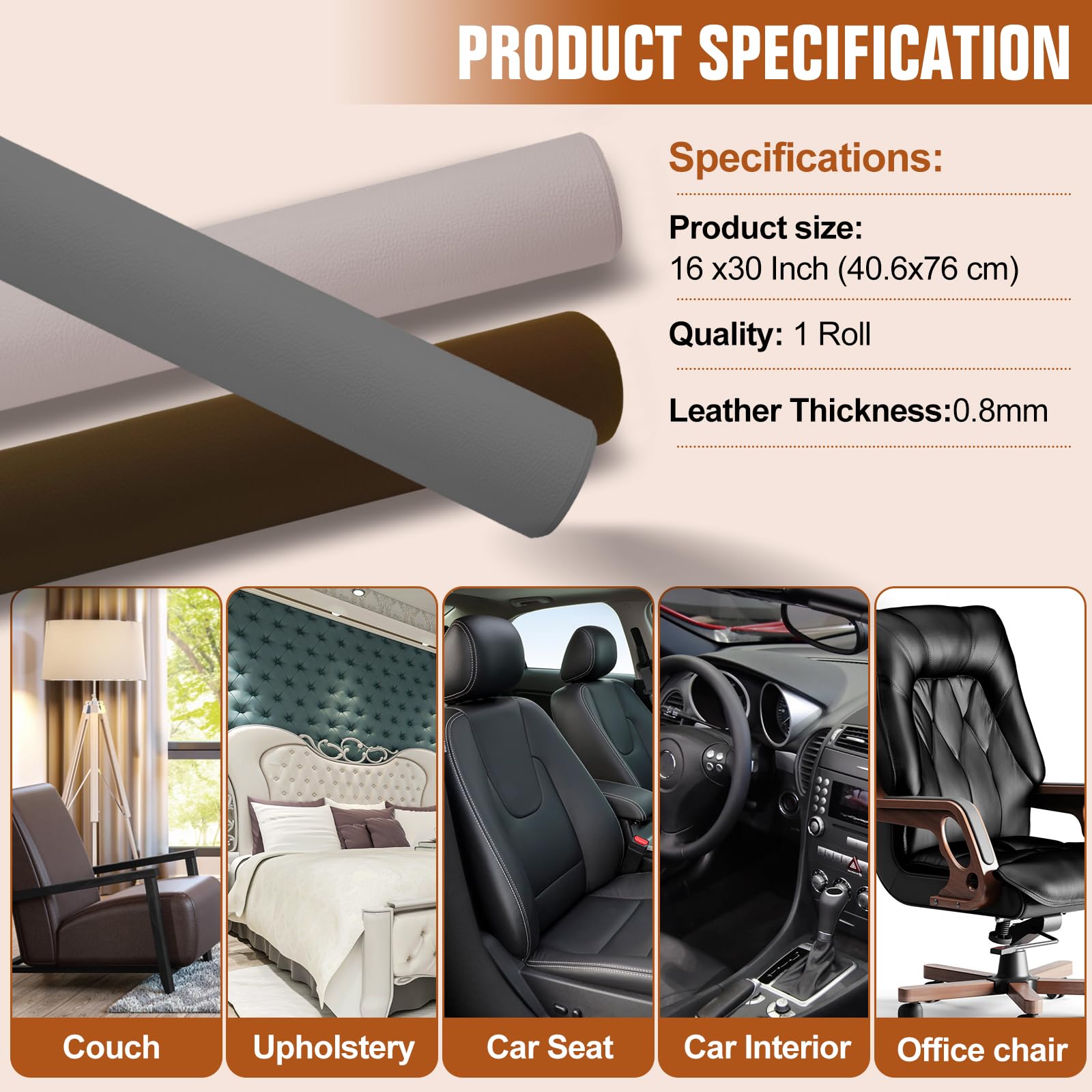 ILOFRI - Kit de reparación de cuero autoadhesivo, 40,6 x 76,2 cm, kit de reparación de vinilo y cuero para sofás, muebles, asiento de coche, asiento de barco, sofá, tapicería de vinilo, silla