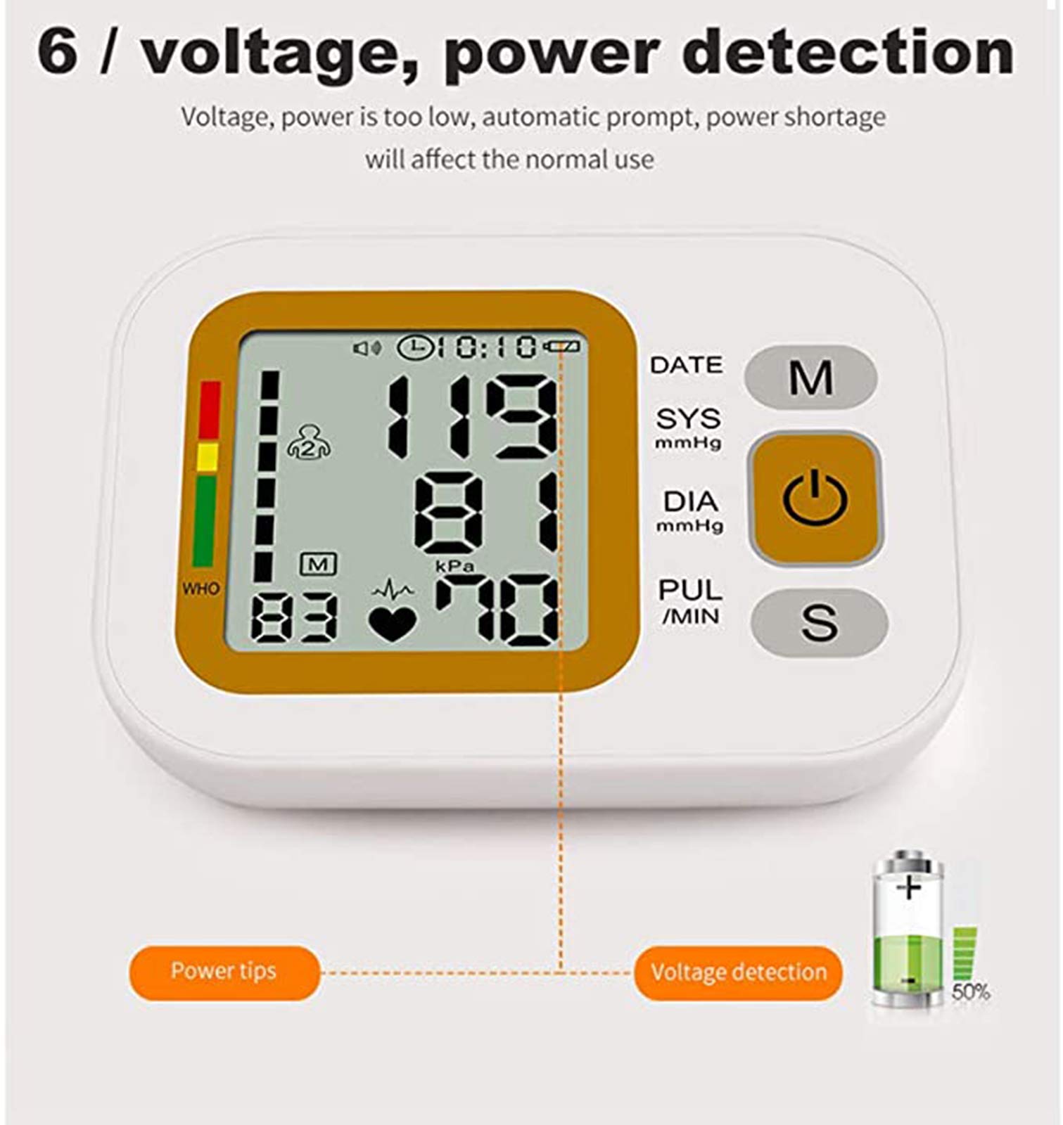 Monitor De Presión Arterial, Brazo Superior, Esfigmomanómetro Electrónico para El Hogar, Monitor De Pulso De Frecuencia Cardíaca Automático, Carga USB,A