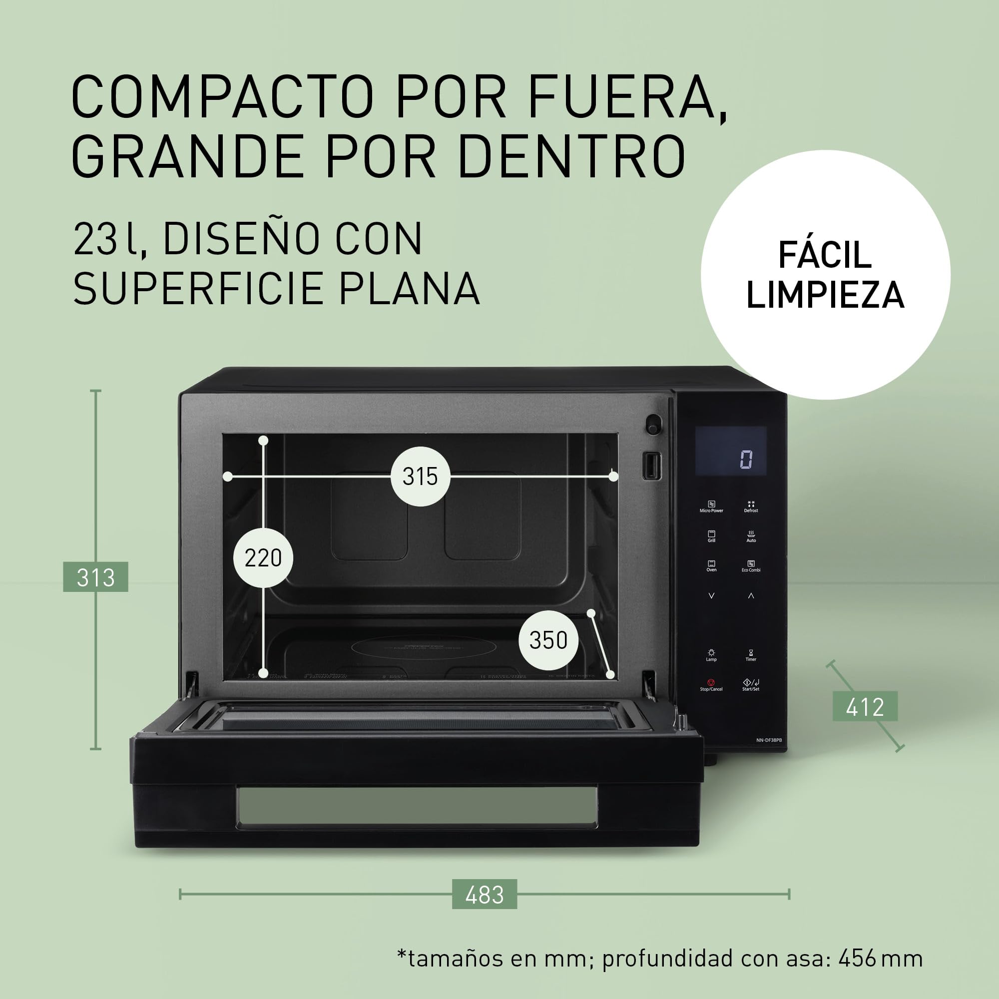 Panasonic NN-DF38PBEPG Horno Microondas y Grill, 1000W, 23L, Inverter, Modo Eco Combi, Plato no Giratorio, 16 Programas Automáticos, Bandeja Esmaltada, Rejilla Alambre, Fácil Limpieza, Negro