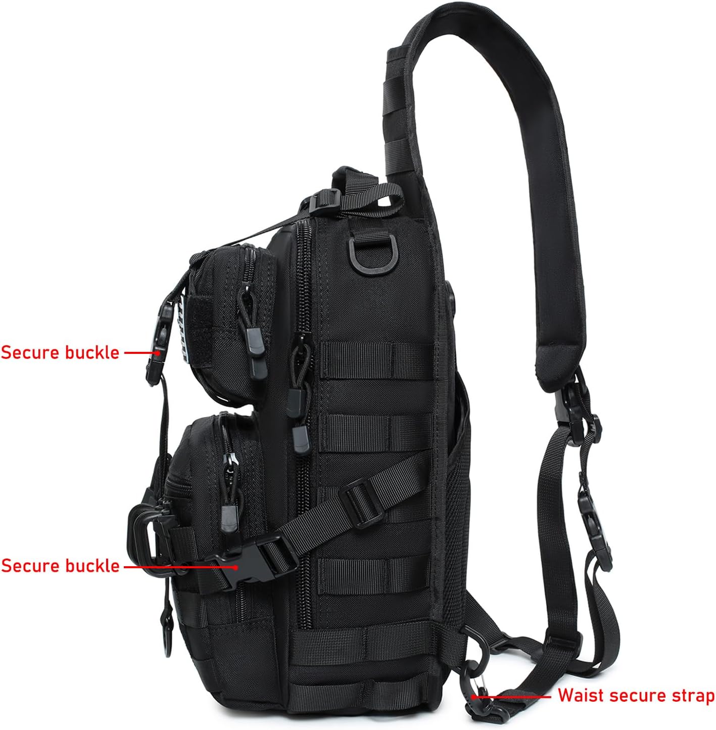 Tactical Sling Bag Backpack Military Rover Shoulder Sling Pack EDC Molle Range Bag Crossbody Chest Pack (Black) - Image 3