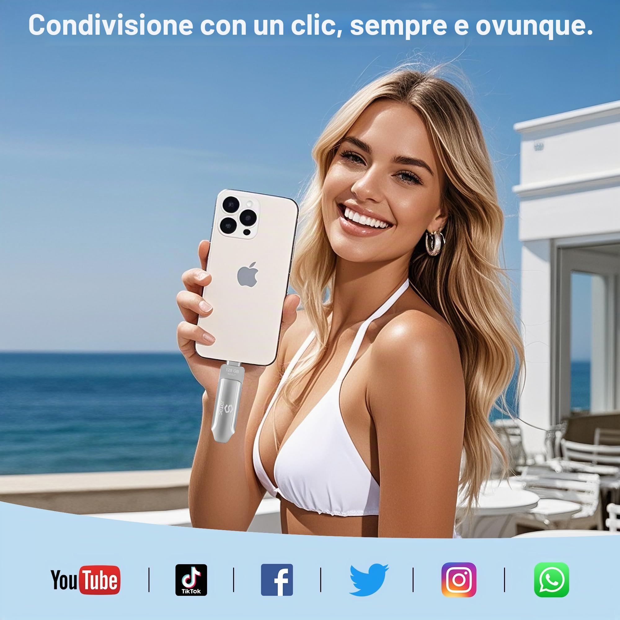 Chiavetta USB 256GB Certificata MFi Memoria-Esterna-Per-iPhone-Memory-Stick iPhone-Flash-Drive Chiavetta USB Lightning Flash Drive IOS Photostick-USB-foto Pen-Drive-USB C Android/PC/Mac