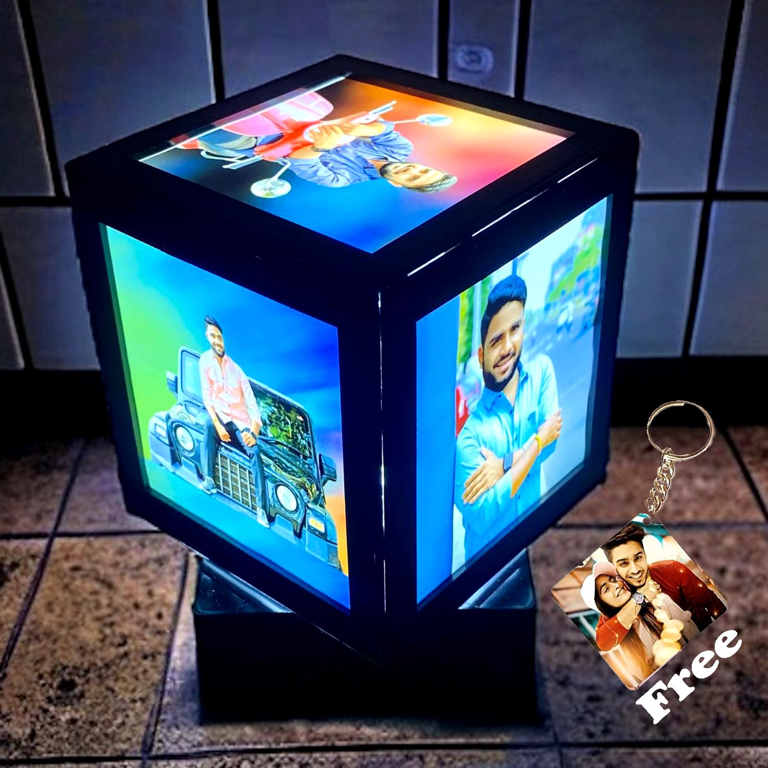 Rotating Photo Lamp | Personalized Gift, Anniversary Gift For Couple Special, Birthday Gift Box Night LED Lamp Shade Wedding Gift Photo Frame Light 5x5 Inch Lamp Plastic-image-16