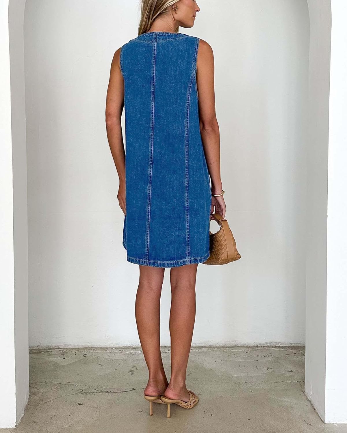 yoeasy Women's Summer Casual Denim Mini Dress Button Down Sleeveless A line Jean Tank Dresses - Image 4