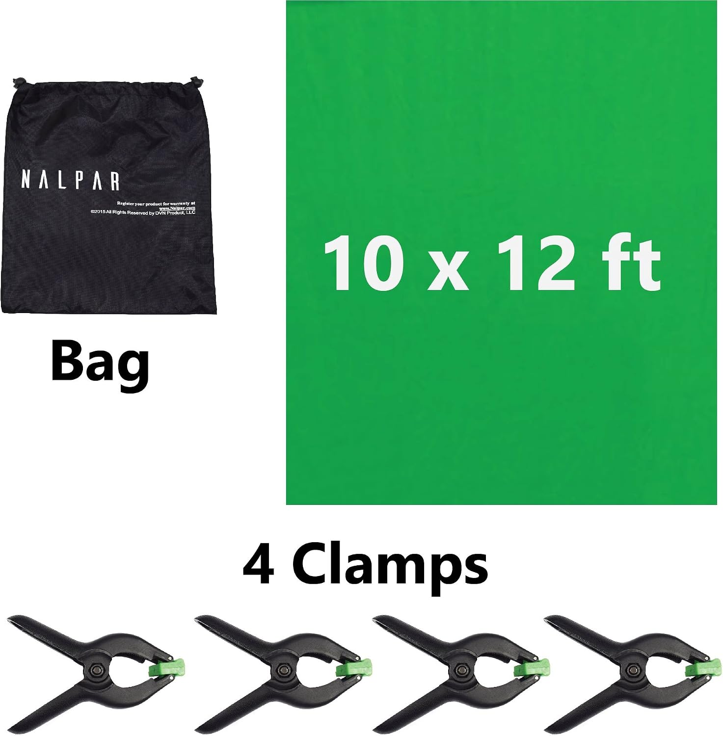 10 x 12 feet Green Chromakey Backdrop Background Screen to Enhance Your Photography; Photo-Video Studio with 4 Heavy Duty Backdrop Clamps