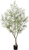 LYERSE 7ft Faux Olive Tree Artificial Indoor with Lifelike Fruits & Branches - Modern Home Office Living Room Decor