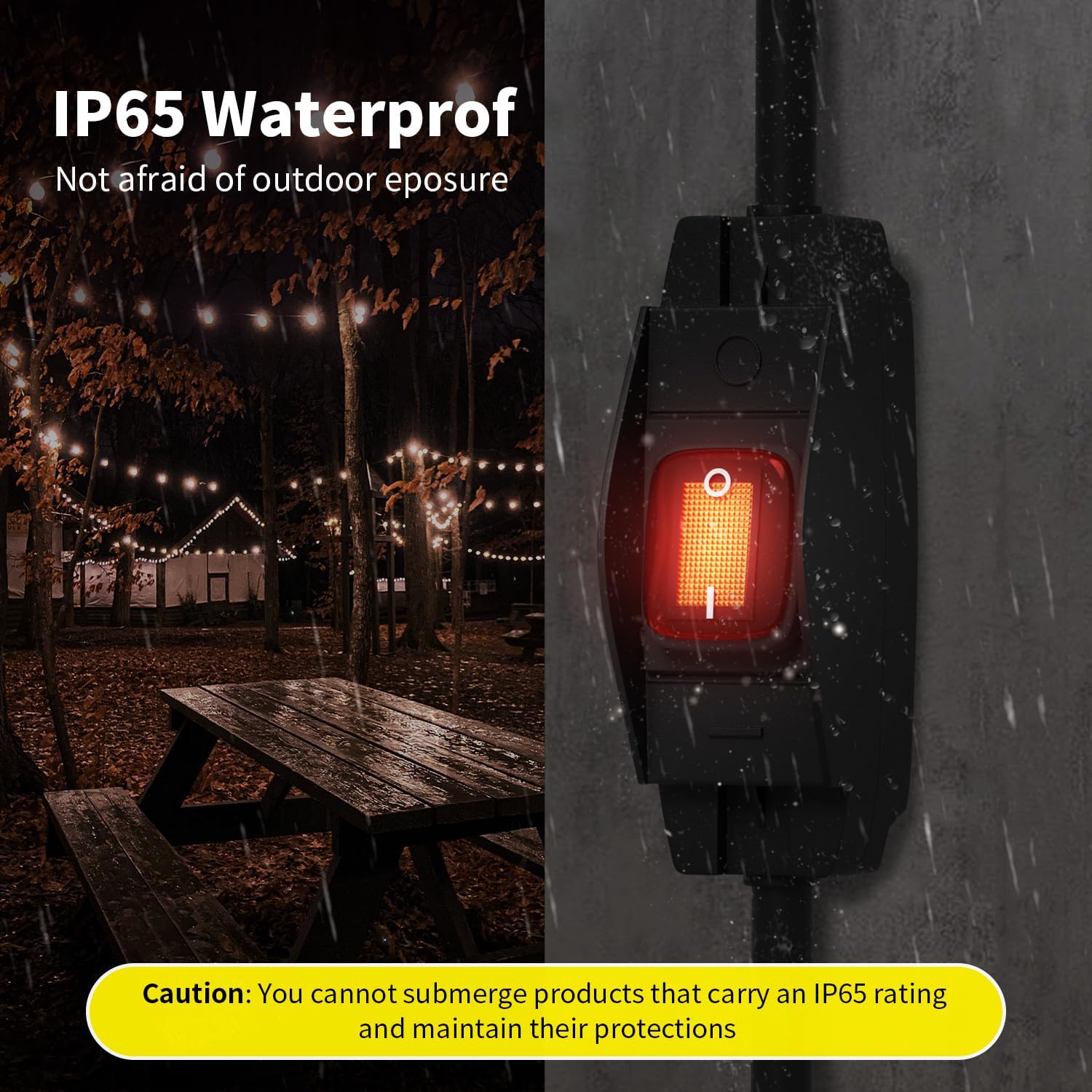 FIRMERST 1875W Outdoor Extension Cord with Switch Waterproof Black 3 Feet