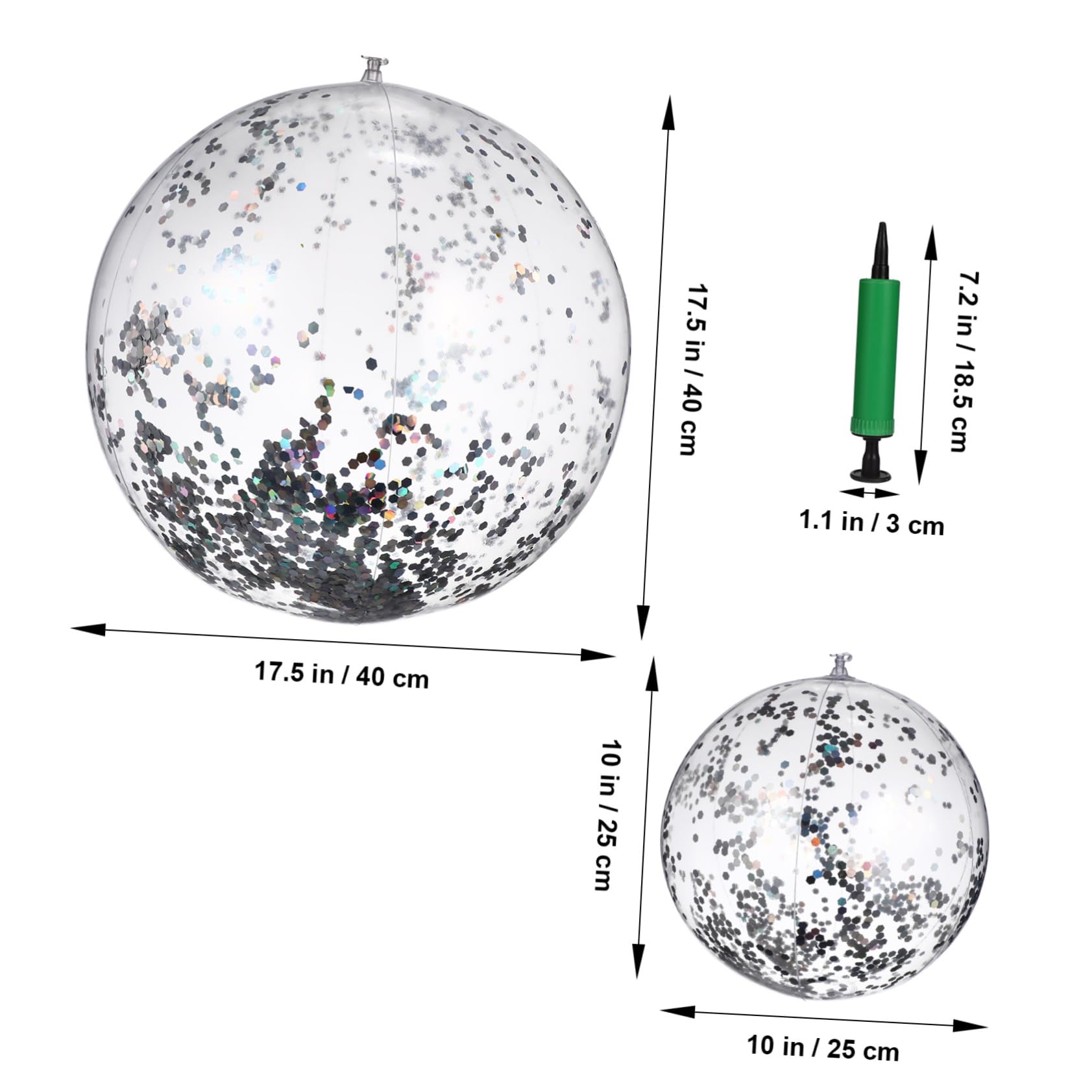 BESTonZON 2 Pcs Glitter Inflatable Beach Balls Pool Game Props with Pump for Summer Fun Parties and Activities Durable Material