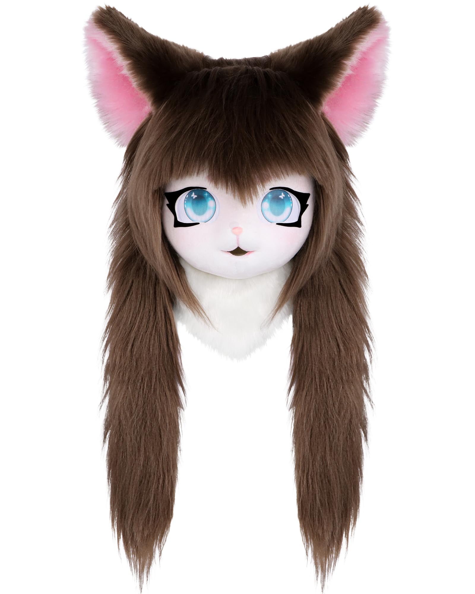 ZFKJERS Cosplay Fursuit Headgear Animal Head Cat Mask Halloween Masquerade Adults Costume Accessories Set (Brown)