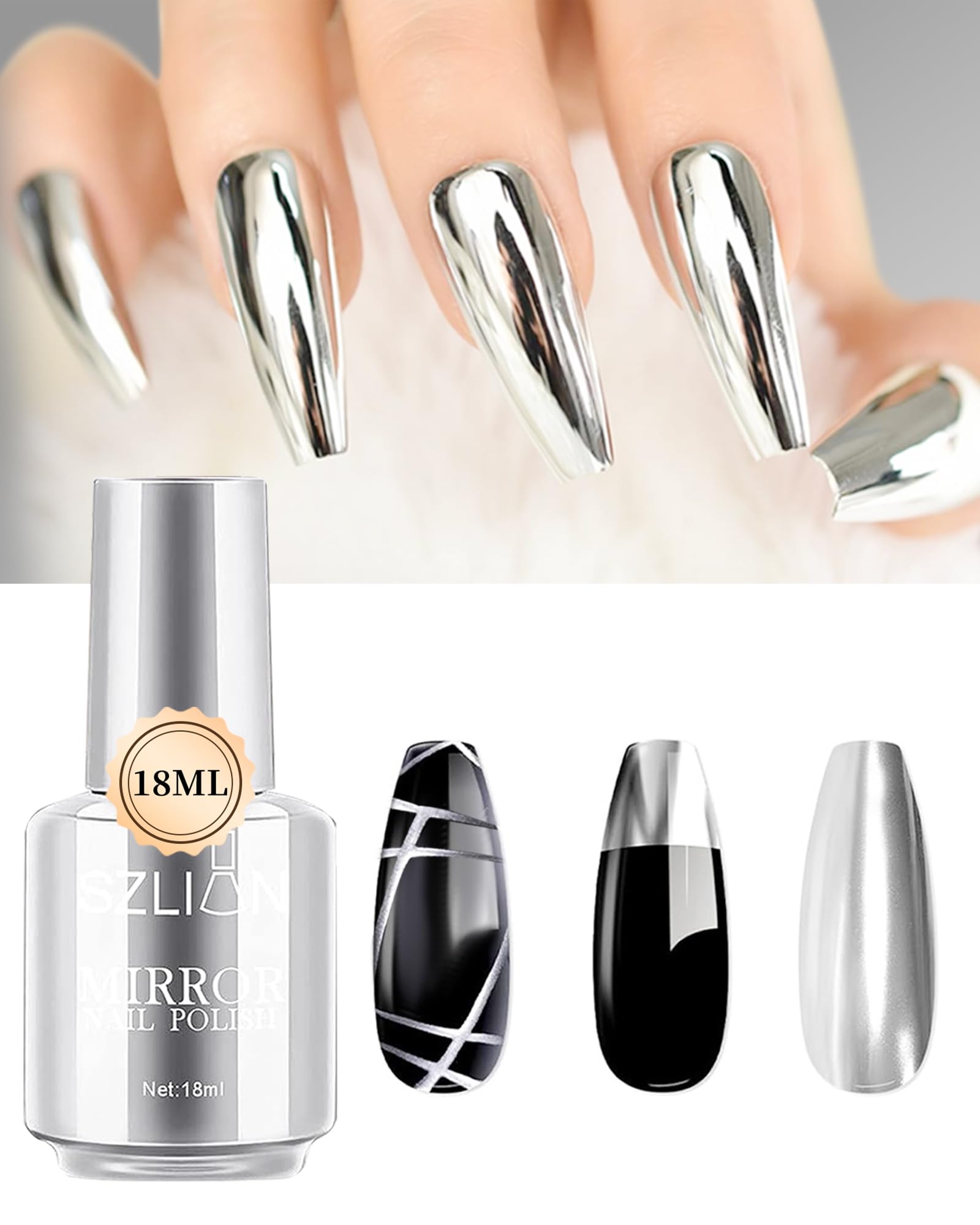 Sliver Metallic Gel Glue Polish,18ml Metal Mirror Chrome Gel Polish,Holographic Gold Reflective Long Lasting Nail Lacquer,Soak Off Bright Glod Color Nail Art Home DIY Women Manicure -12