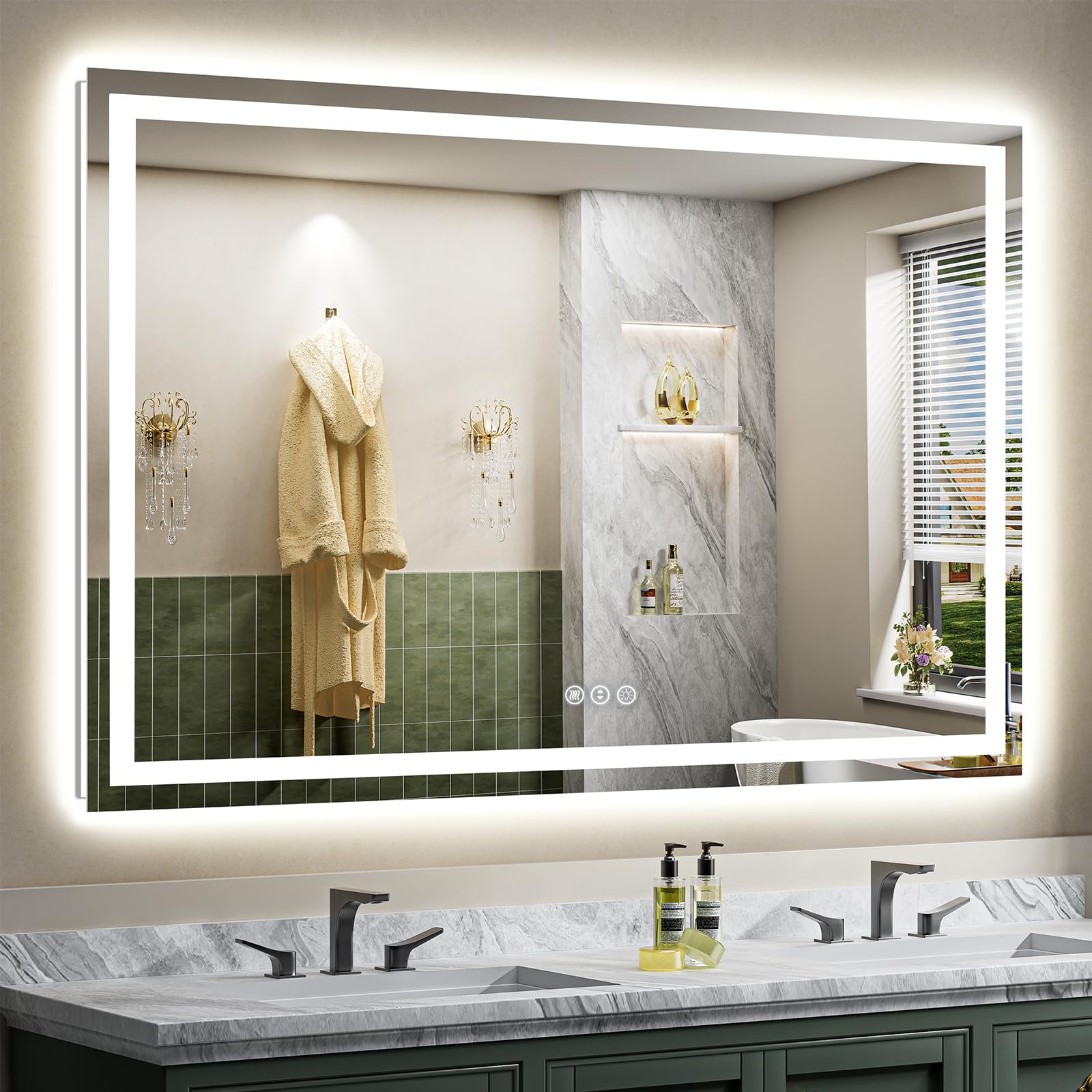 Briivue 68x40 Inch LED Bathroom Mirror with Lights, Backlit &amp; Front Lit