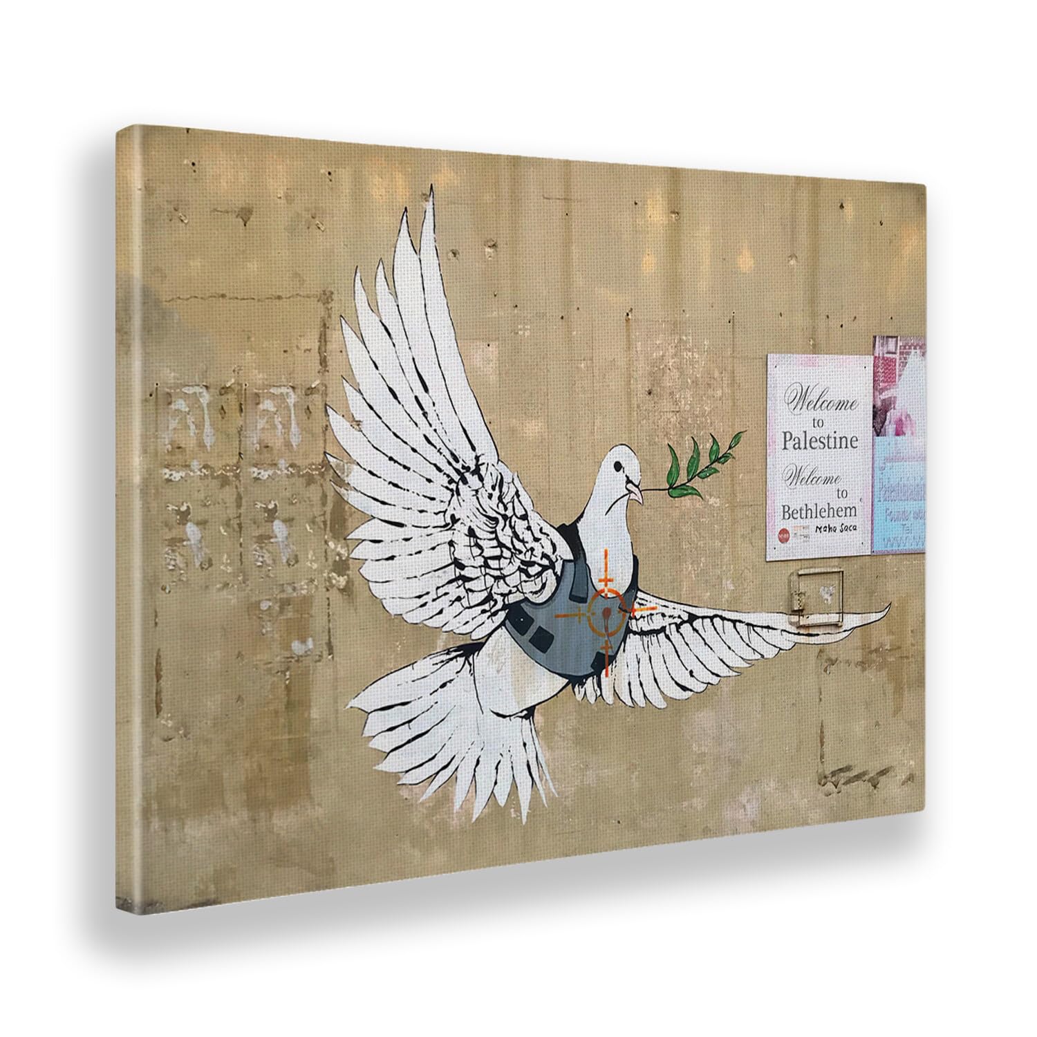Giallobus - Gemälde - Banksy - Taube Bethlehem - Leinwand mit Standardrahmen - 70x50 - Bereit zum Aufhängen - Moderne Gemälde für zu Hause