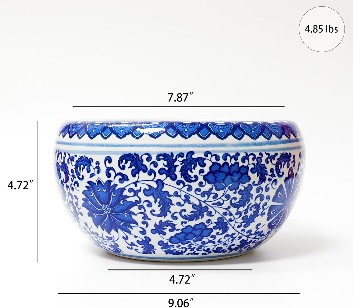 Large Blue and White Ceramic Water Lily Bowl Planter, Porcelain Lotus Pot for Aquatic Plants, Indoor Outdoor Chinoiserie Decor