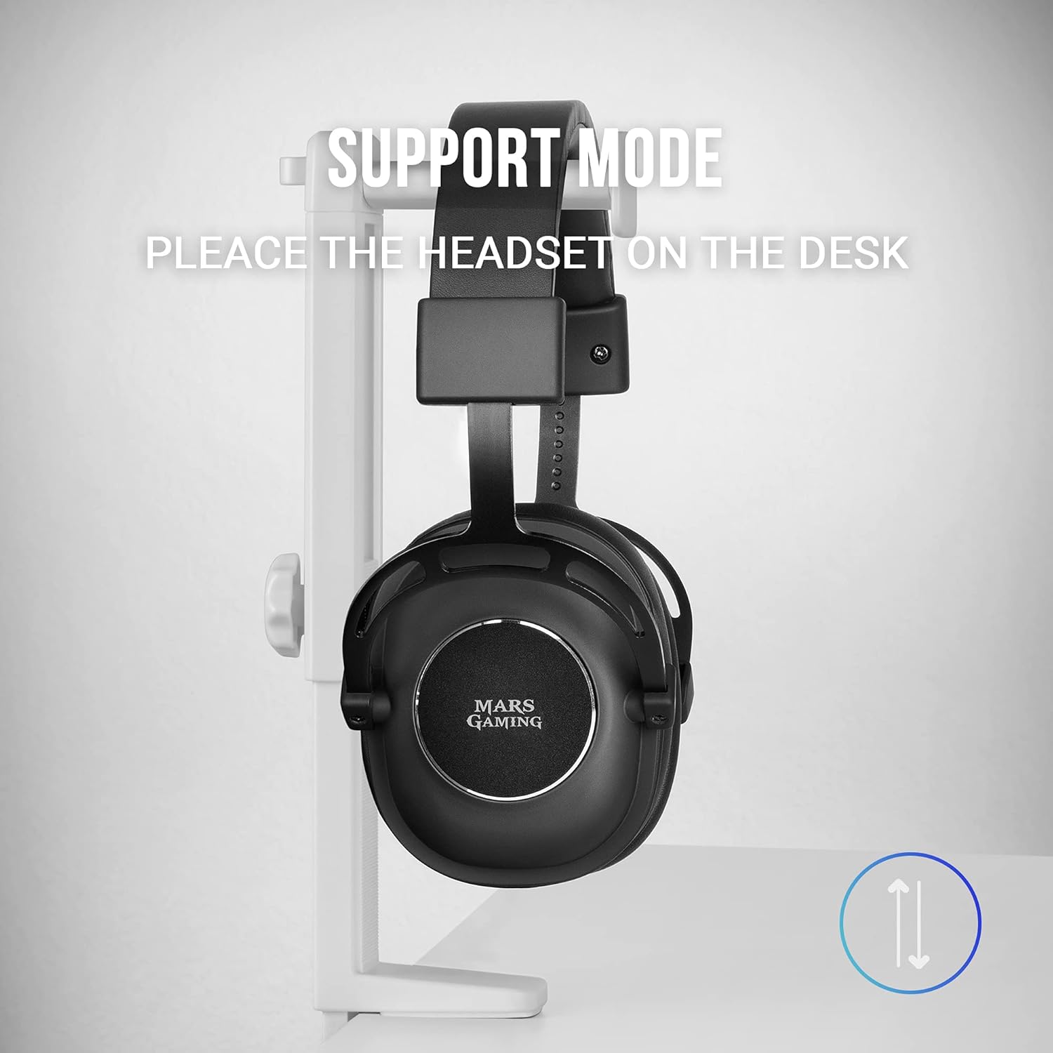 Mars Gaming MHH2 Headphone Stand, Hook and Stand, Cable Management, Height Adjustable, White