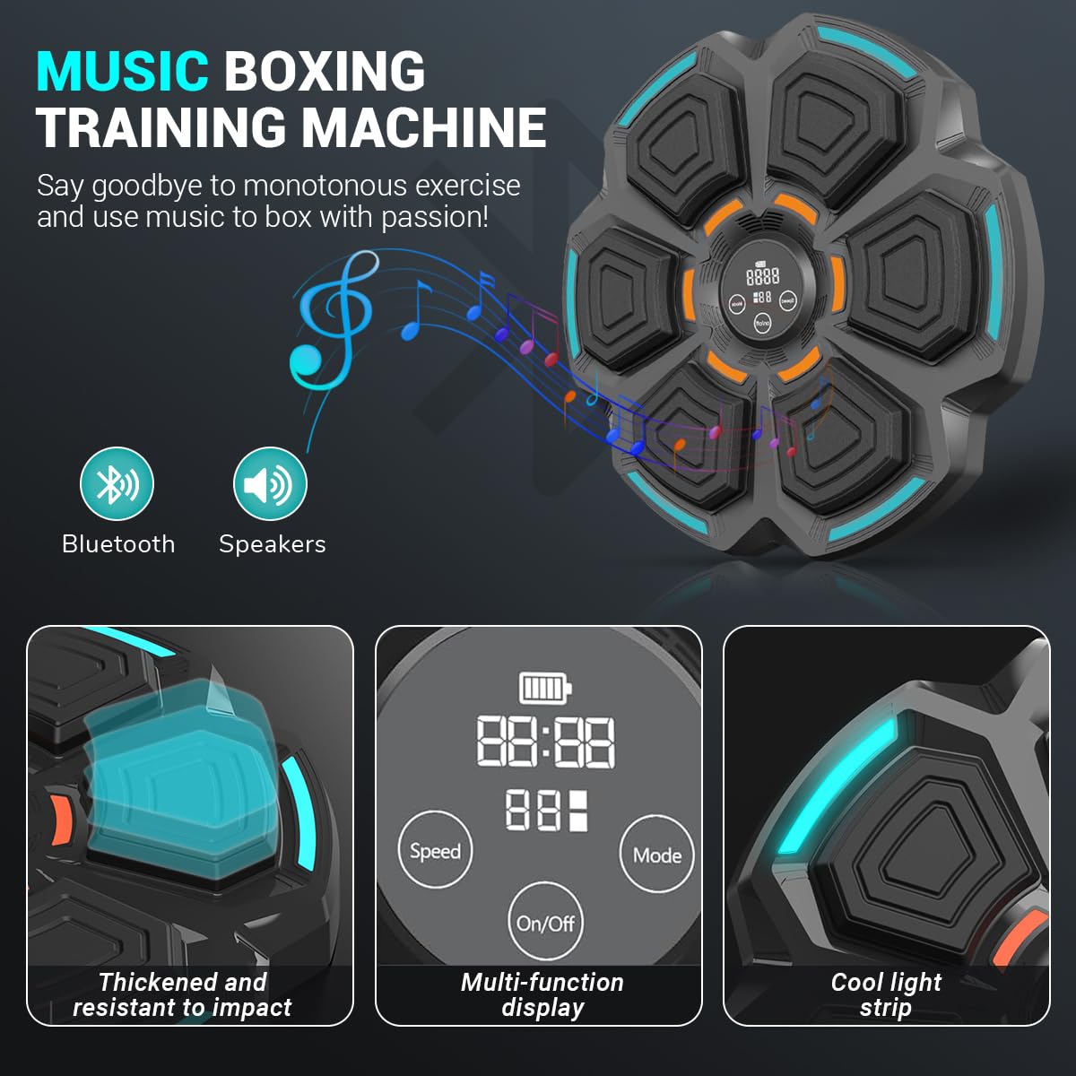 Machine Boxe Musicale Machine De Boxe Musicale Viriech - LED, Bluetooth, 9 Modes - Entraînement Fitness Et Fun En Famille Appareil Boxe Electronique Bluetooth Led 9 Modes Familial