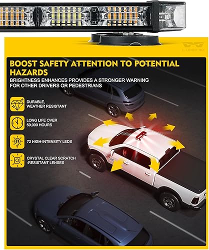 Miniatura 3 de LUMENIX Barra de luces estroboscópicas para techo, barra de luces LED de seguridad de tráfico de emergencia blanca y roja con base magnética de alta