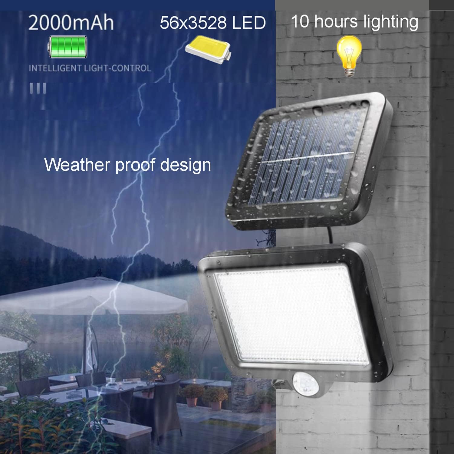 Solar Barn Light Outdoor Waterproof 56 LED 700Lum Shed Light Solar Security Flood Lights Motion Detector IP65 120° Sensor Angle Solar Powered for Patio Barn Garden Pathway Yard Lawn Balcony(Pack of 2)