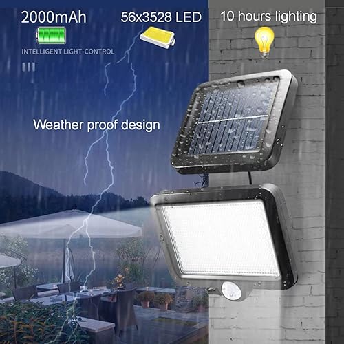 Miniatura 3 de Luz solar para exteriores, 56 LED de 700 lúmenes, luz de pared de seguridad solar, detector de movimiento, IP65, impermeable, sensor de ángulo de