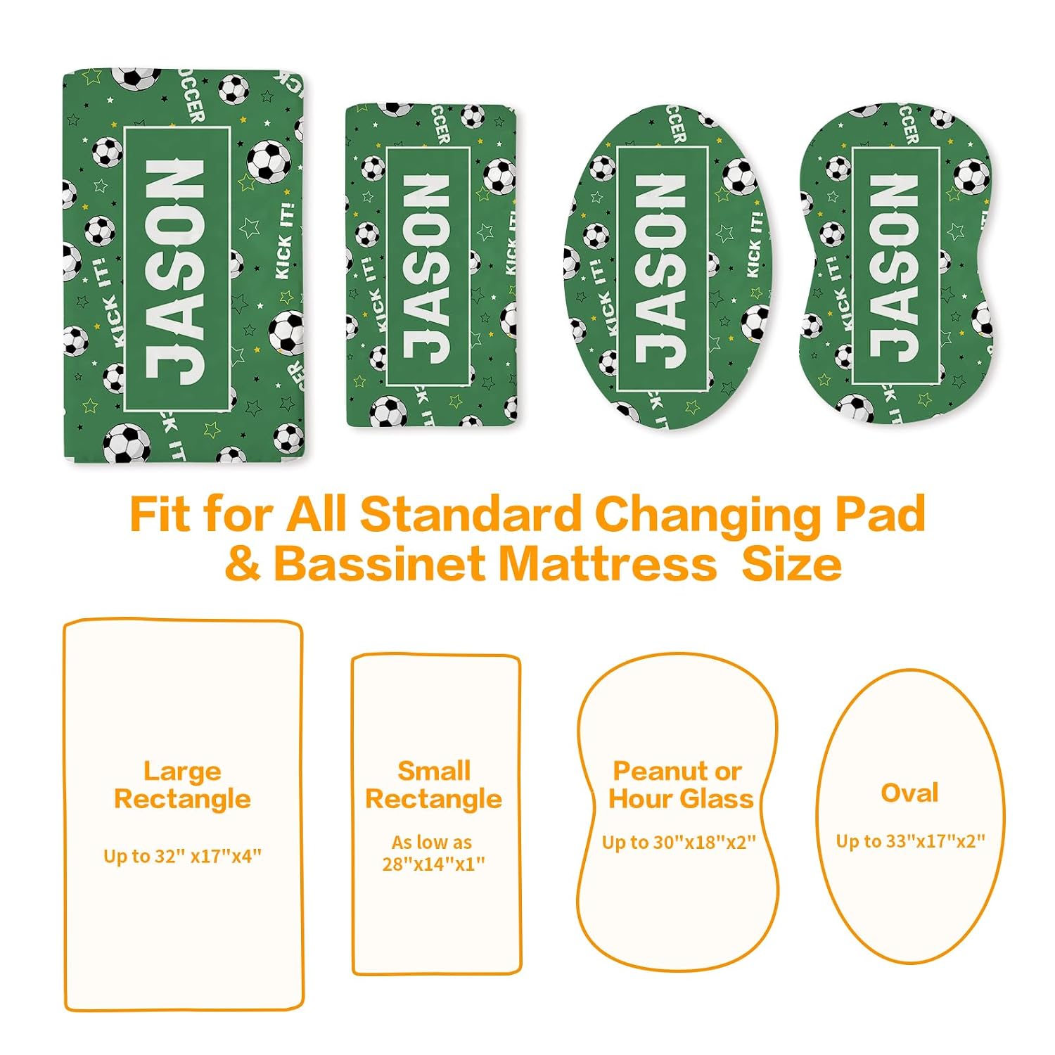 Custom Green Changing Pad Covers - Cartoon Designs with Personalized Name - 2 Pack Jersey Knit Ultra Soft Diaper Changing Table Cover Set for Baby Boys Gift Soccer