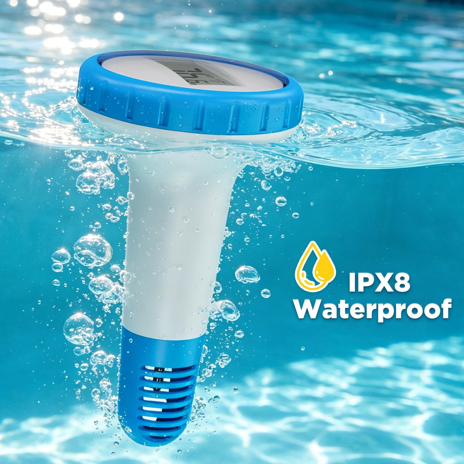 Thermomètre Piscine RF433 Connecté Thermomètre de Piscine， IPX8 Numérique Sans Fil Pool Thermometer pour Piscine, Bains à Remous, Spa, Aquarium, Lecture Facile