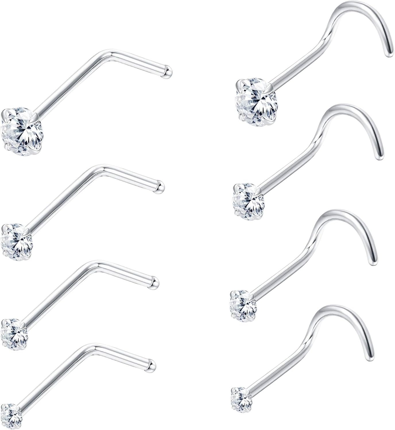925 Silber Nose Stud L-Form Mit CZ 10 Stück Clear Nose Ring Stud 2