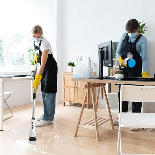 Miniatura 2 de ONEMAKE Limpiador eléctrico giratorio, limpiador de ducha eléctrico, cepillo de limpieza de baño con 8 cabezales de cepillo, 3 velocidades