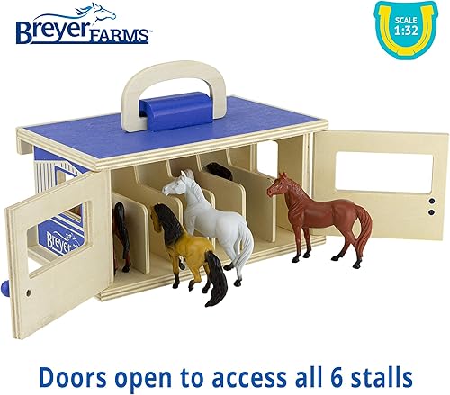 Miniatura 4 de Breyer Horses Farms Wooden Stable Playset with 6 Horses  6 Piece  6 Stablemates Horses Included  6 H x 9 L x 2.5 D  132 Scale  Model #59217, Multi