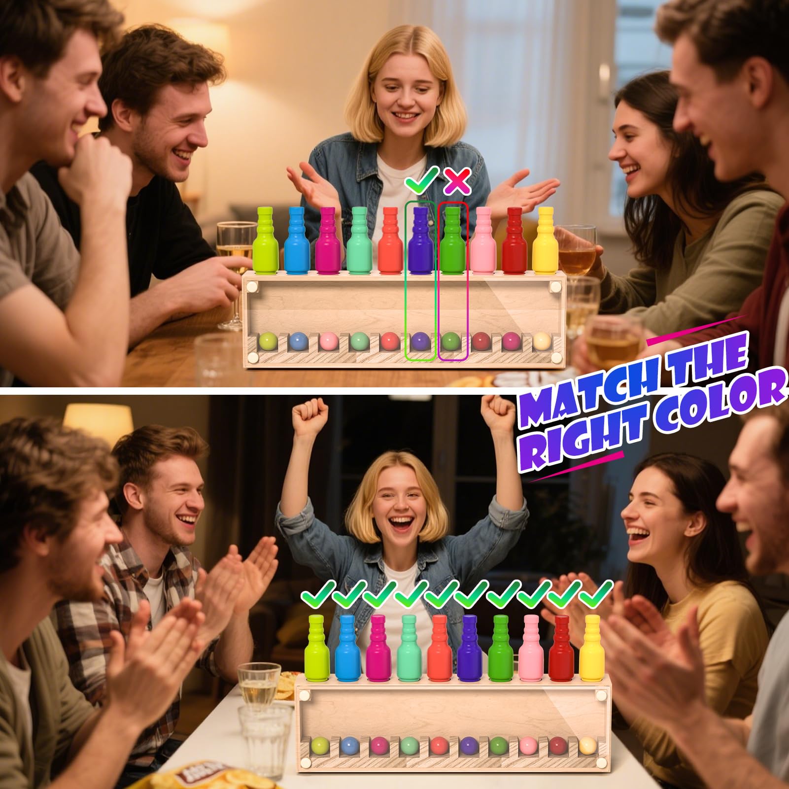 Uping Juegos de Mesa Niños Adulto para Fiesta Juguete Emparejar Colores de Madera Regalo Niño 6 Años o más y Adultos