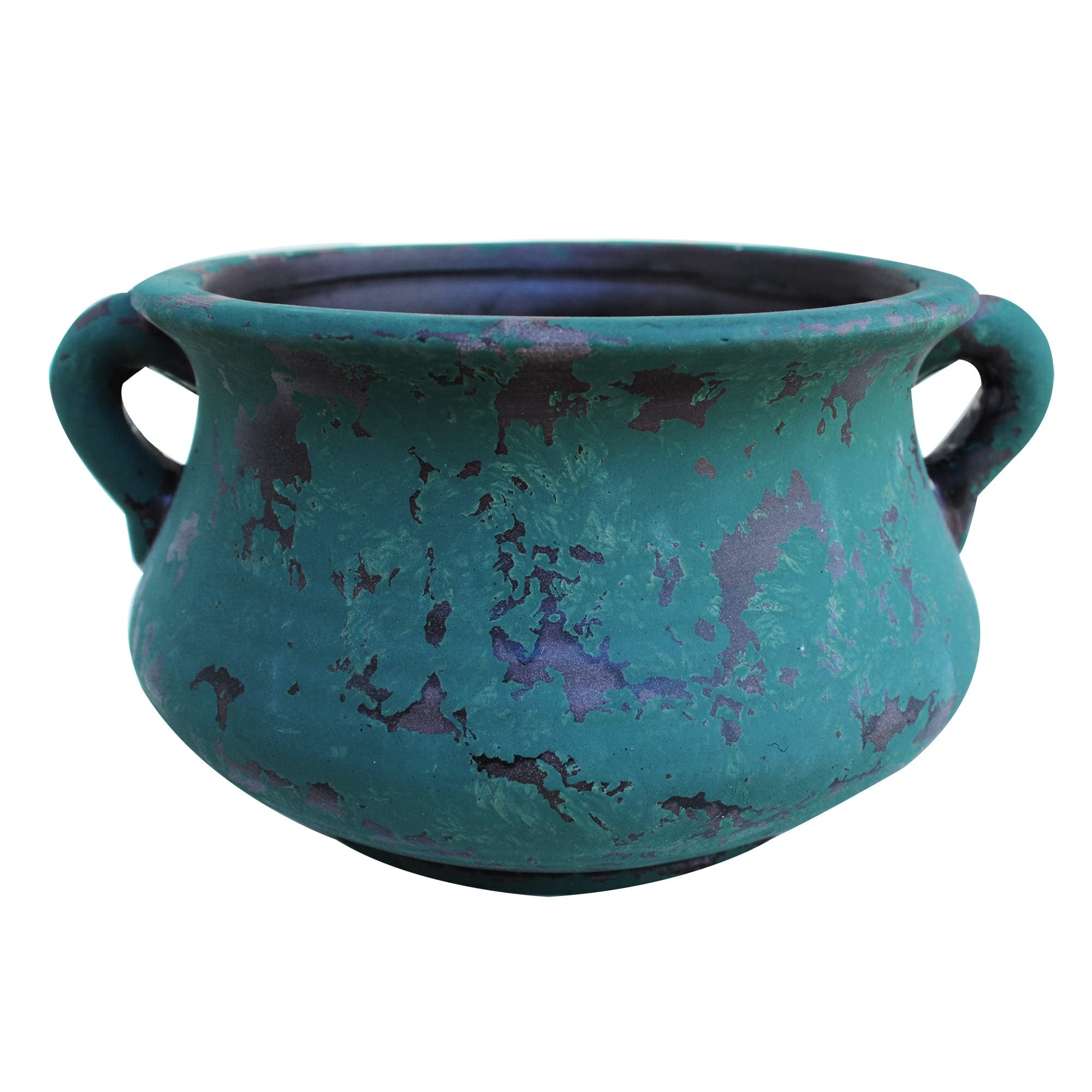 Egyptian Era Designed Earthen Ware Terra-Cotta Vessel/Planter with Looped Handles ( Green)