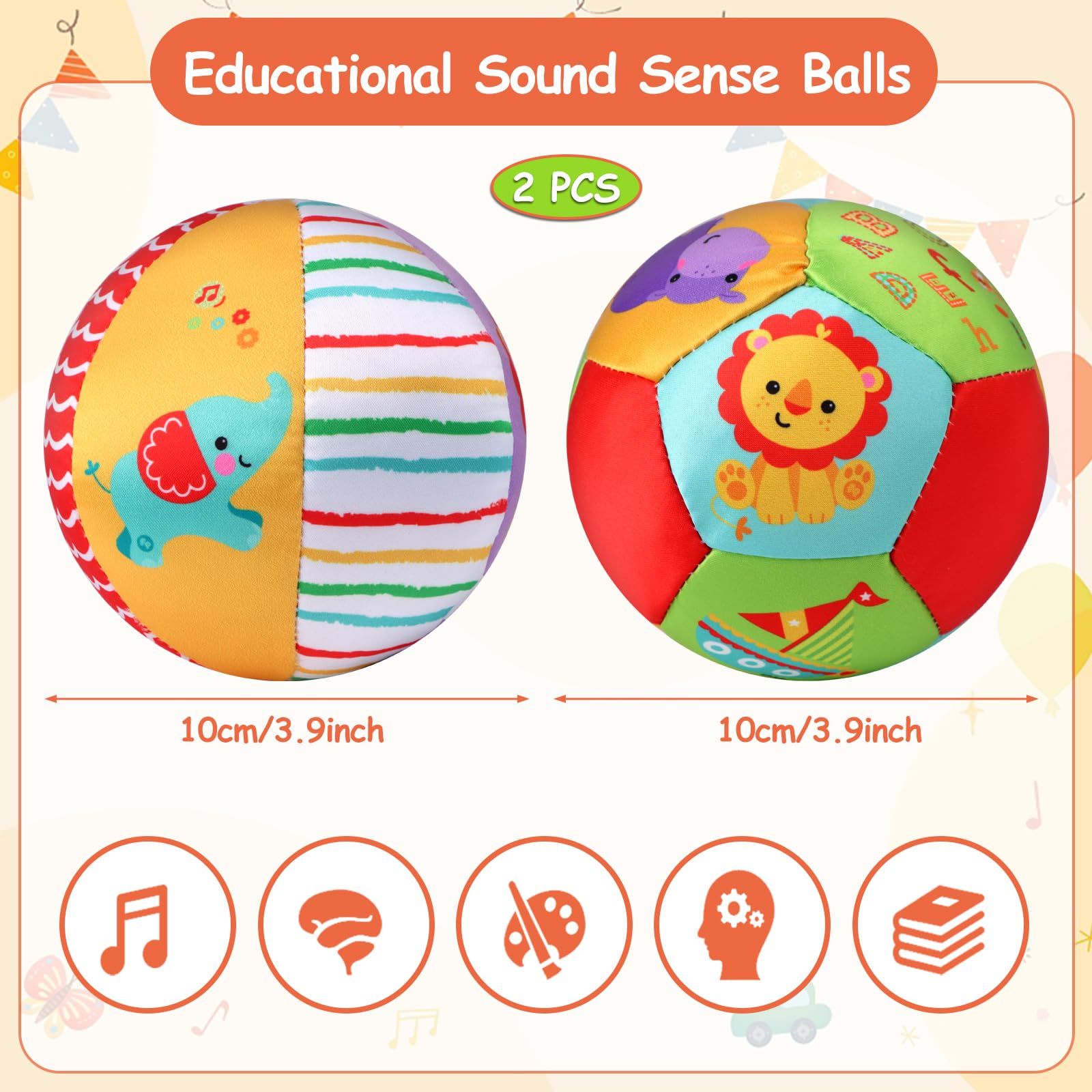 RUIYELE 2 Pcs Baby Soft Balls Baby Ball Soft Balls for Kids Indoor Ring Bell Ball Music Sense Learning Toy Educational Toy (Style 2PCS) - Image 2