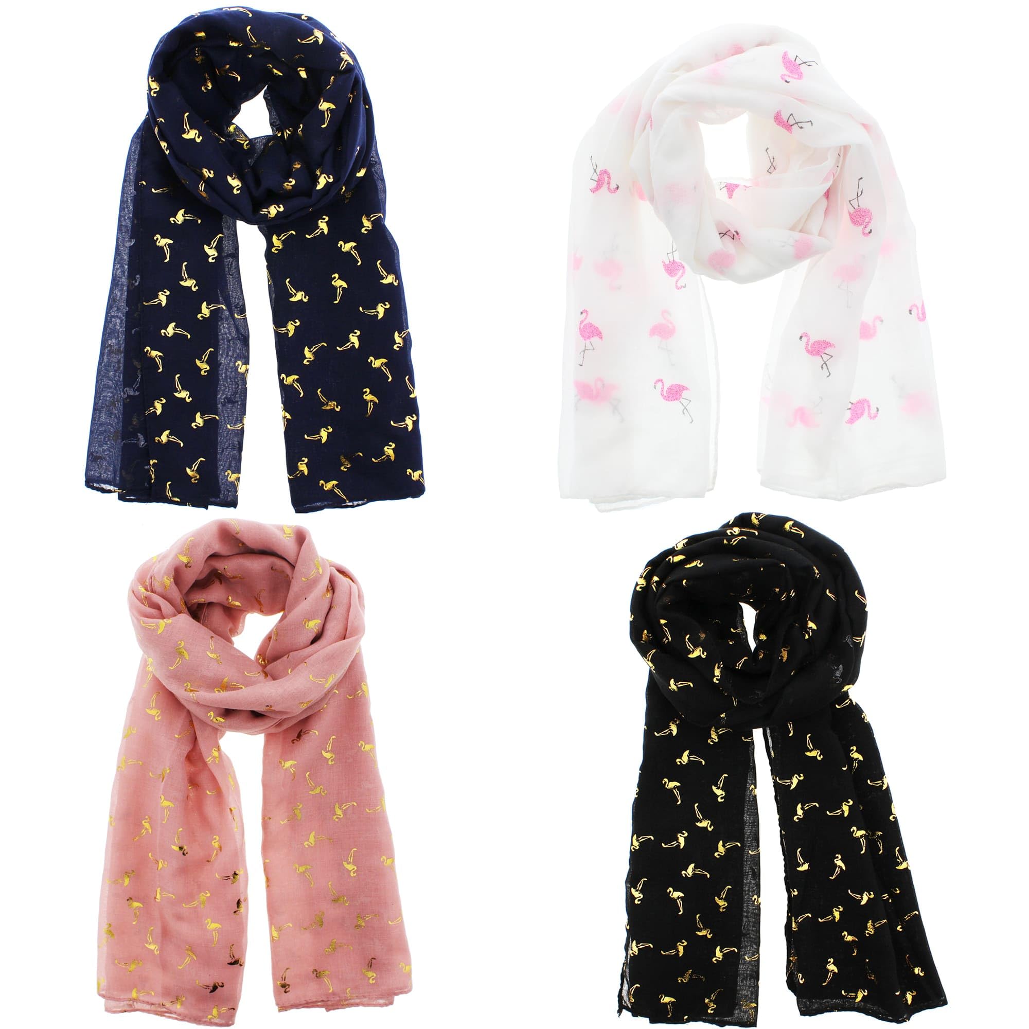 Zac's Alter Ego Women's Multicoloured Set Of 4 Lightweight Assorted Colour Gold Foil Flamingos Print Scarves