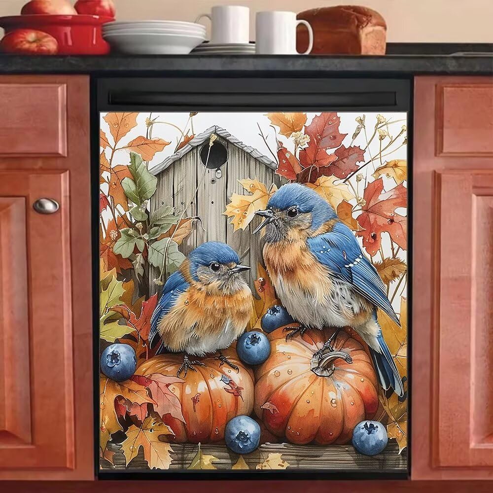Generic Autumn harvest pumpkin refrigerator door magnetic pumpkin decoration farmhouse animal bird dishwasher door sticker magnetic dishwasher door cover 23x26 Inch Magnetic
