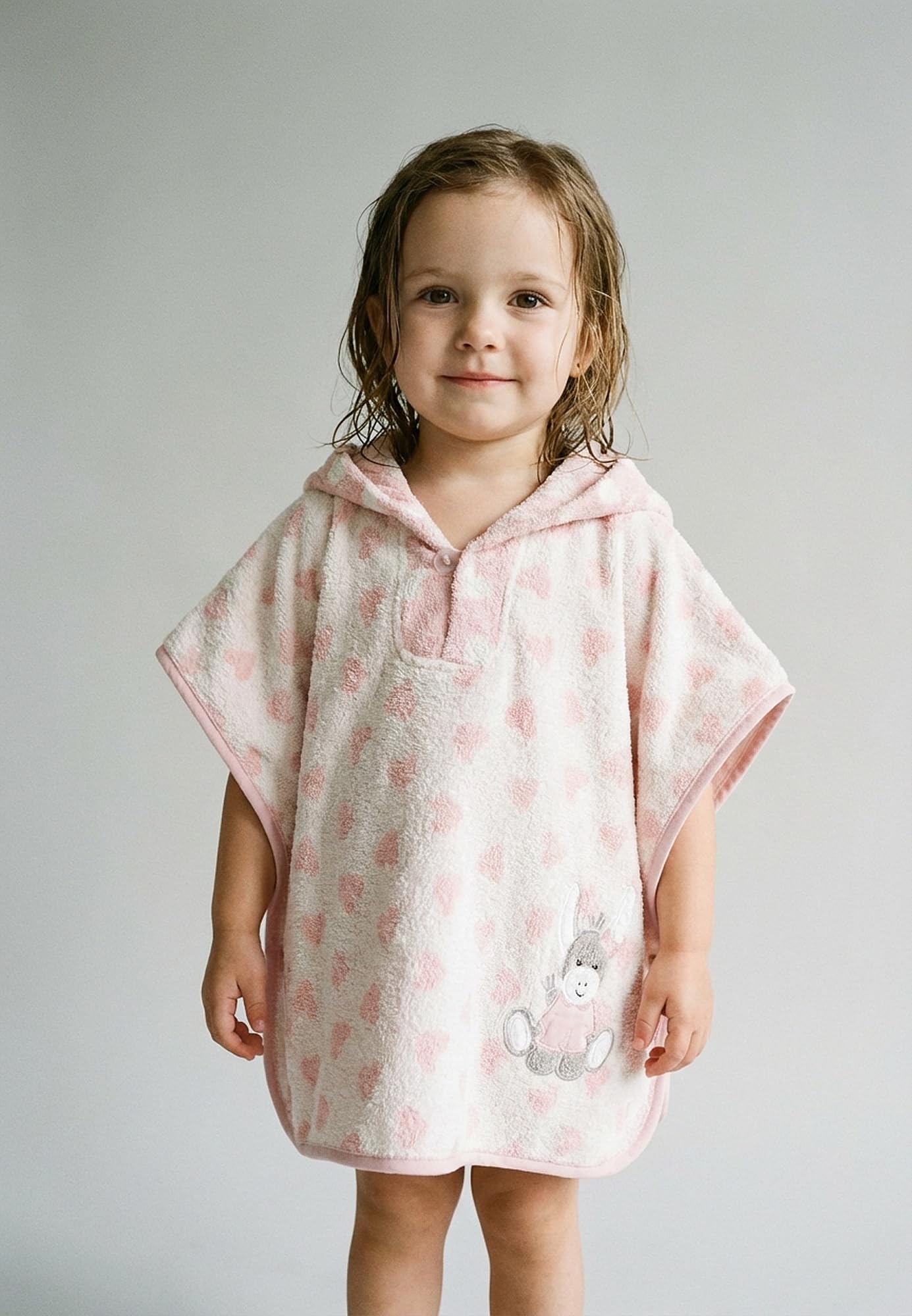 Sterntaler Poncho da bagno con asino Emmi Girl, adatto dalla nascita, poncho in cotone assorbente da infilare facilmente, con graziosa applicazione, rosa chiaro, 50 x 70 x 0,5 cm
