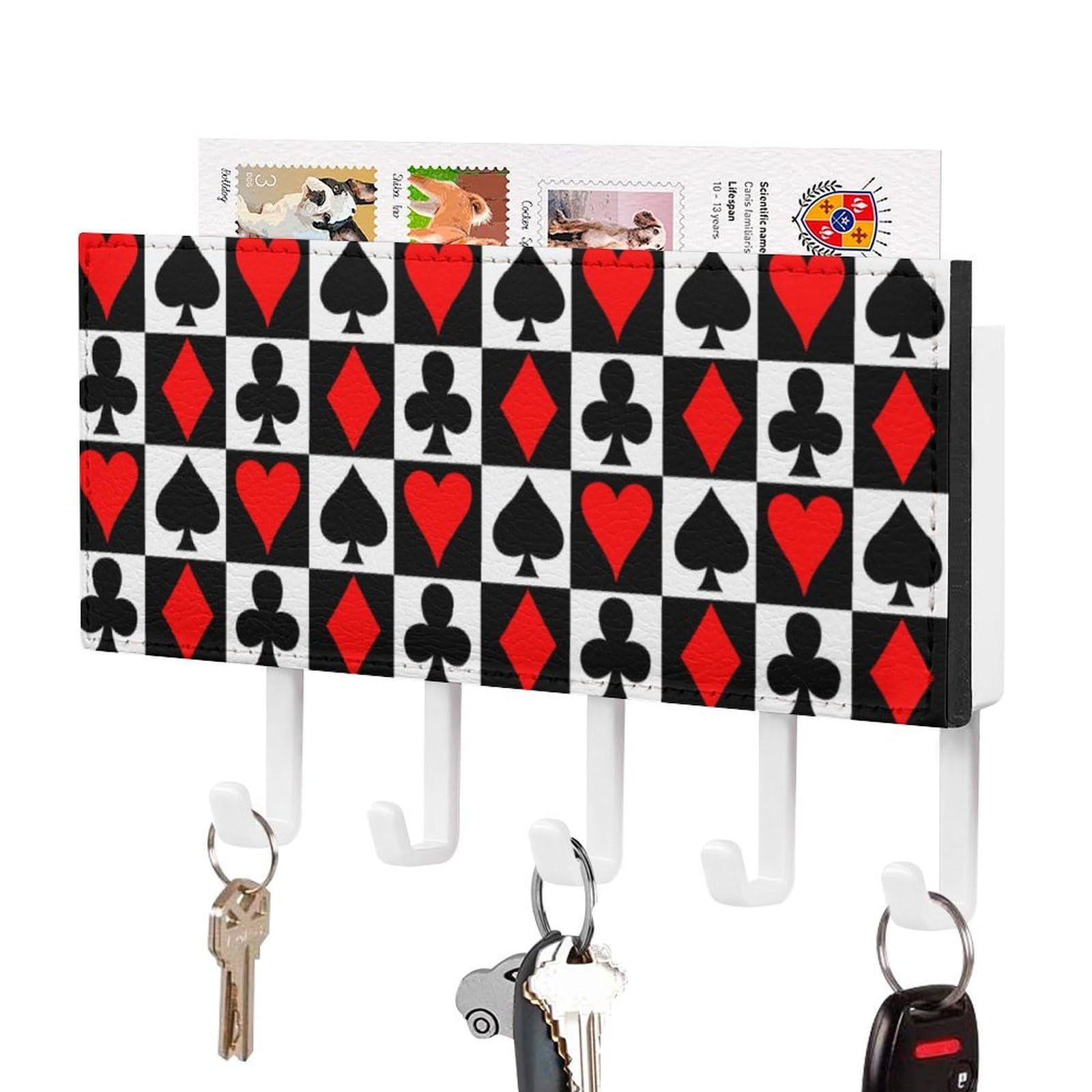 NCLQVJXZKHW Poker Key Holder with 5 Hooks Key Hooks Wall Mounted Key Racks Key Hanger Organiser Shelf