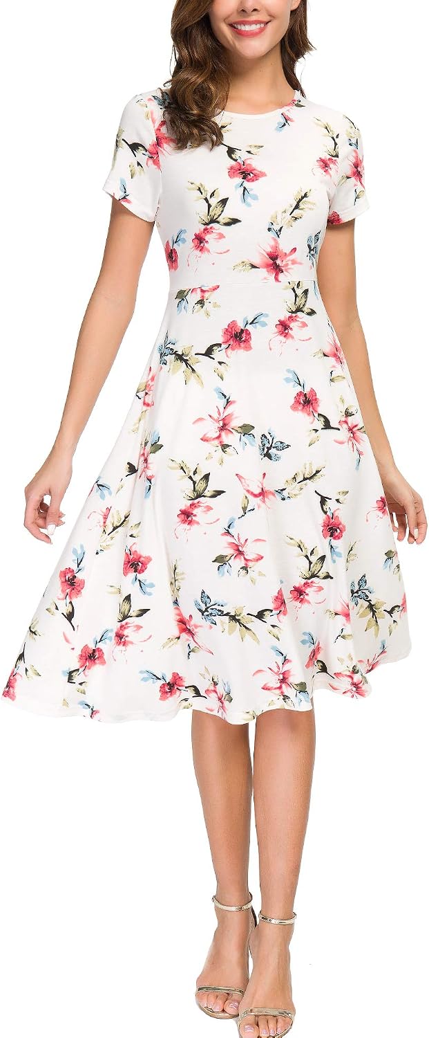 Urban CoCo Women's Vintage High Waist Flared Midi Summer Dress - Casual Sundress — view 2