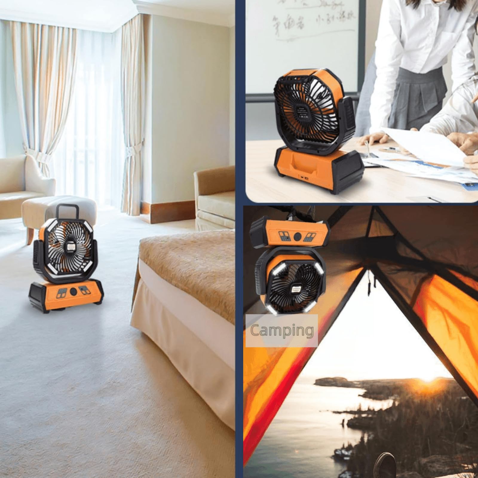 Ventilatore da campeggio ricaricabile con lanterna a LED e telecomando, alimentato a batteria da 20000 mAh, gancio per tende, 4 velocità, timer, ventilatore (green)