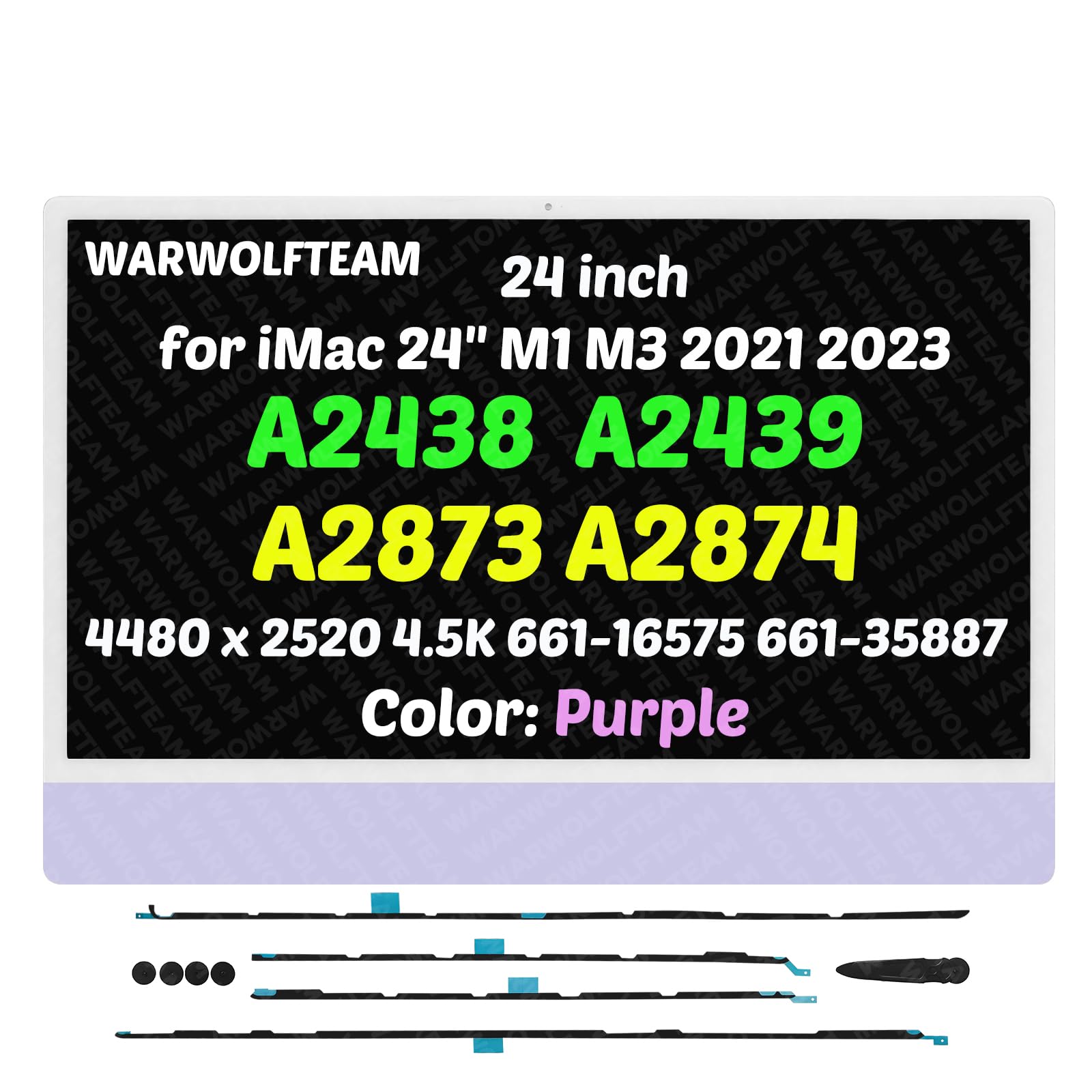 24in Compatible with iMac A2438(4-Ports) M1 2021 All in One EMC 3663 MGPN3xx/A MGPK3xx/A MGPL3xx/A 4480 x 2520 4.5K LCD Screen Display Assembly(661-16575 661-35887 Purple)