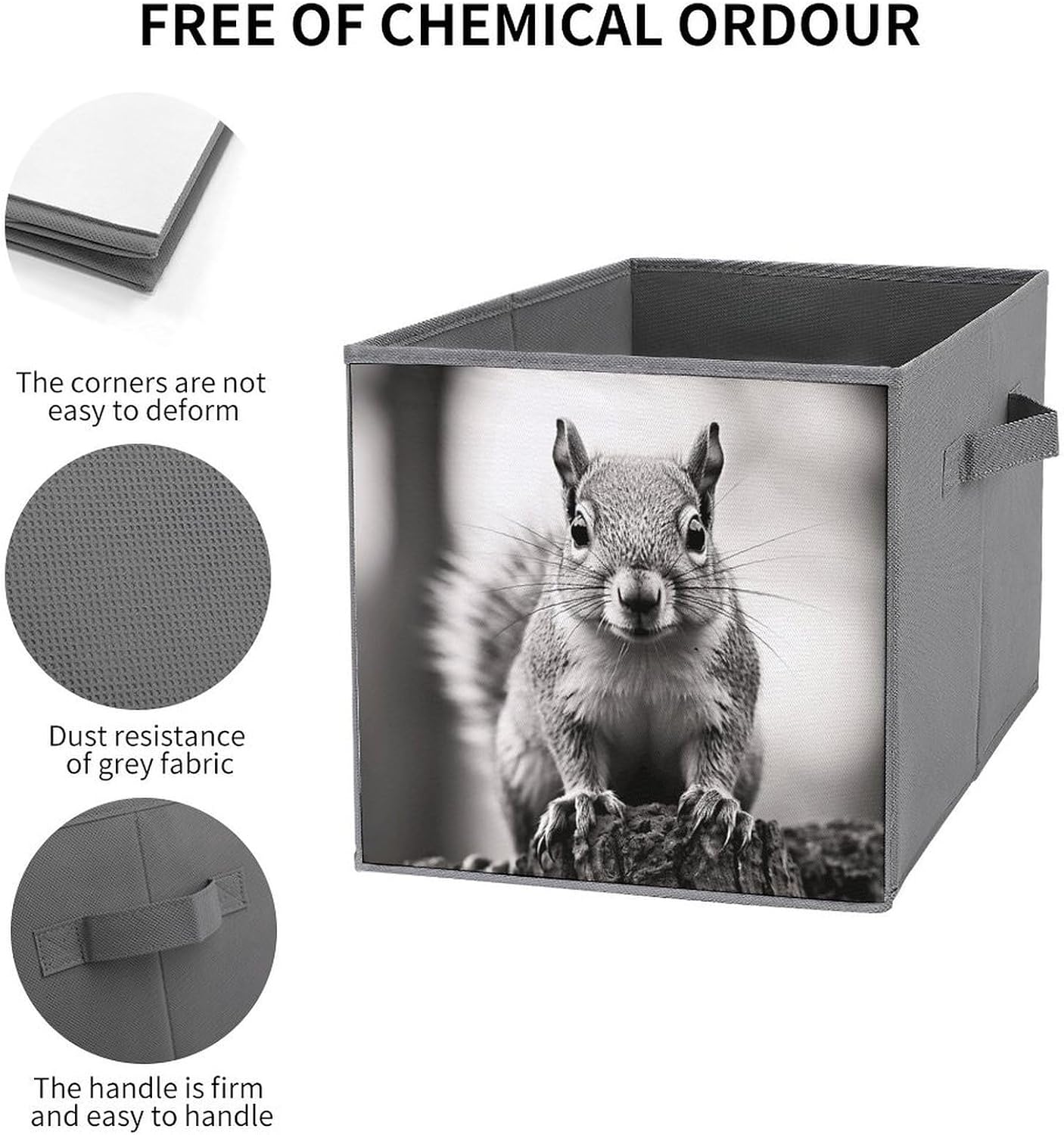 Light Gray Squirrel Storage Cubes Organizer for Home, Foldable Storage Bins with Handles, 10.6 Inch Storage Bags 1PCS for Clothes, Large Organizer Bins for Organizing Bed Sheets image 3