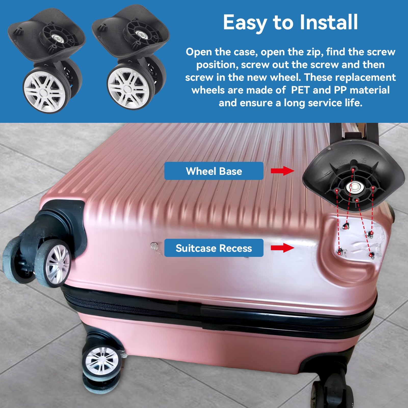 Koffer Räder Ersatzset - 360° Drehbare Gepäckräder 1 Paar