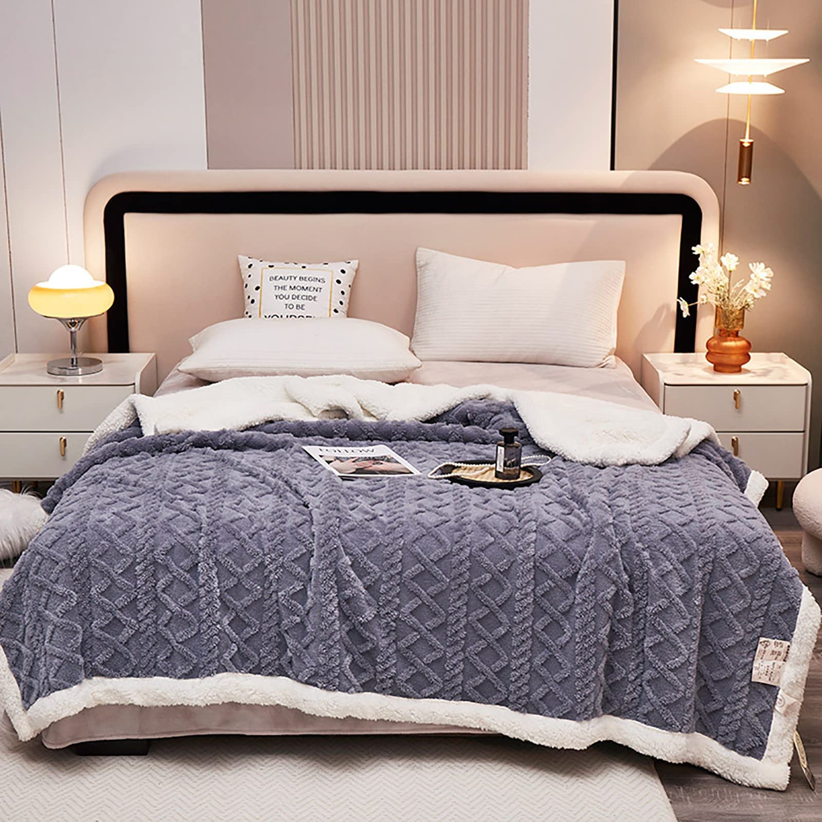 Winter Thick Bed Blanket,Double-Sided Velvet Quilt Thickened Warm Autumn Spring Plush Comforter Core, Super Warm tafu+lamb's Velvet Quilt,Comfortable and Breathable B,150 * 200CM-1.8KG