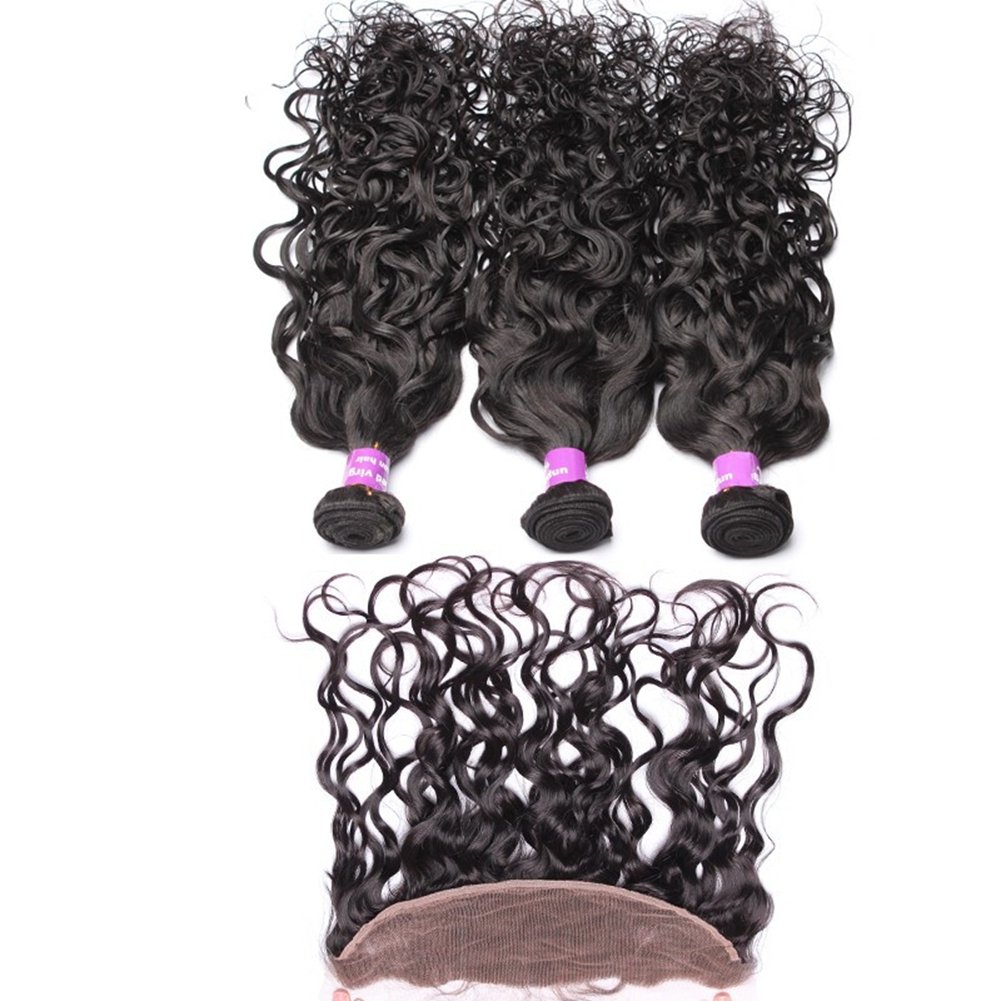 Ruma Hair 8A Brazilian Human Hair Weave Water Wave With 13X4 Lace Frontal Closure Unprocessed Wet and Wavy Virgin Hair 3 Bundles With Full Lace Frontals (16 with 16 18 20)