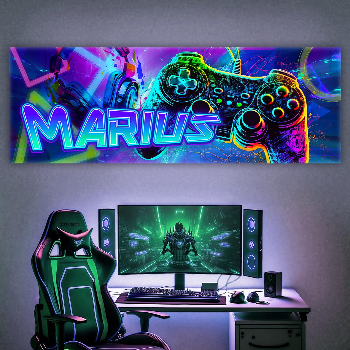 tjapalo® vz122 Gamer poster mit Namen personalisiert gaming Wanddeko gamer Bild für die Wand Wandbild Jugendzimmer gamer Poster gaming zimmer Bilder für Teenager, Größen Name: B140xH50cm