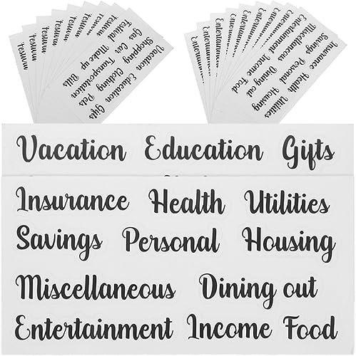 STOBOK 10 juegos de etiquetas para sobres de efectivo, calcomanías de planificadores de presupuesto, calcomanías de diario, calcomanías de dinero