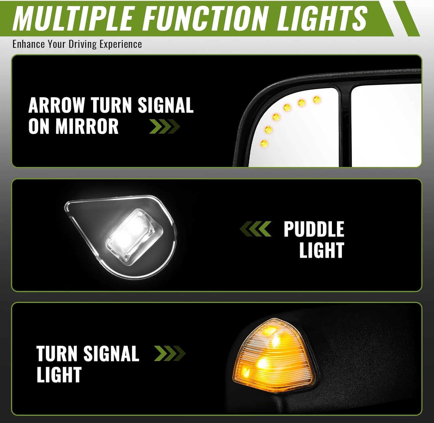 Side Mirrors Power Folding for 2009-2018 Ram 1500, 2010-2018 Ram 2500 3500, 2019-2024 1500 Classic Tow Mirrors with Turn Signal and Puddle Light-Pair