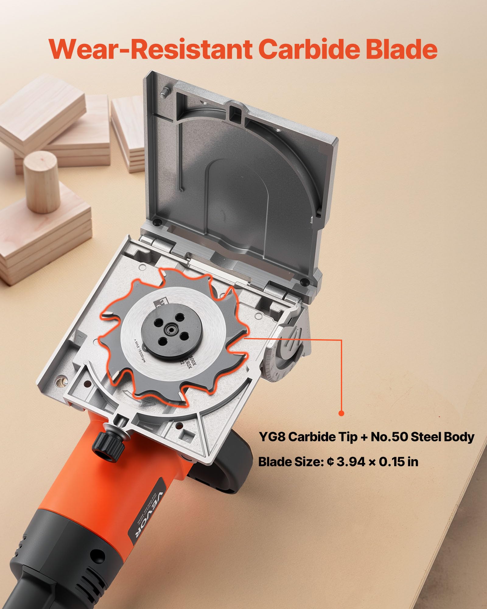 VEVOR Akku Flachdübelfräse, 5,9 A, Nutfräse mit 11.600 U/min 760 W Motor, 45-Grad-Positionierungskerbe, Hartmetall-Sägeblatt, Staubbeutel, einstellbarem Winkel & Tiefe, für Holzbearbeitung